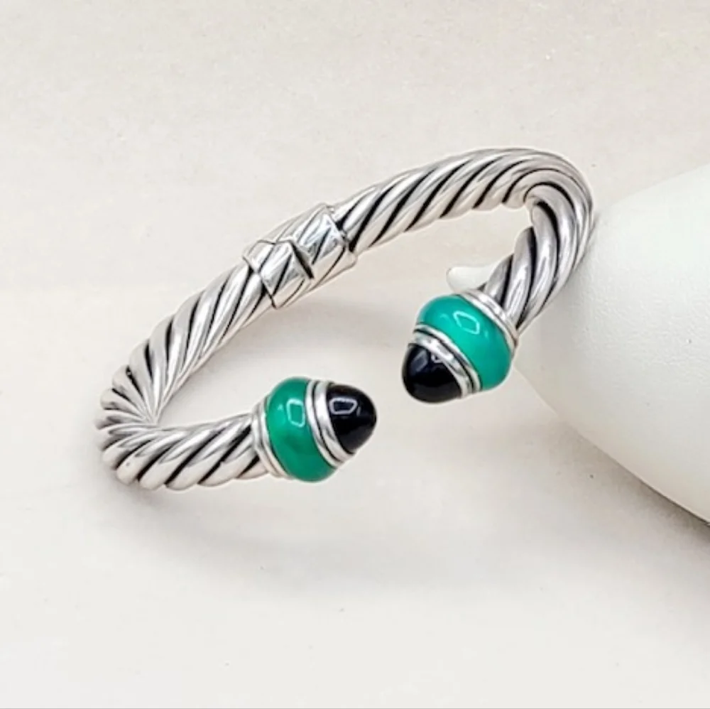David Yurman Rondelle Cable Bracelet With Black And Green Onyx, 8.5mm